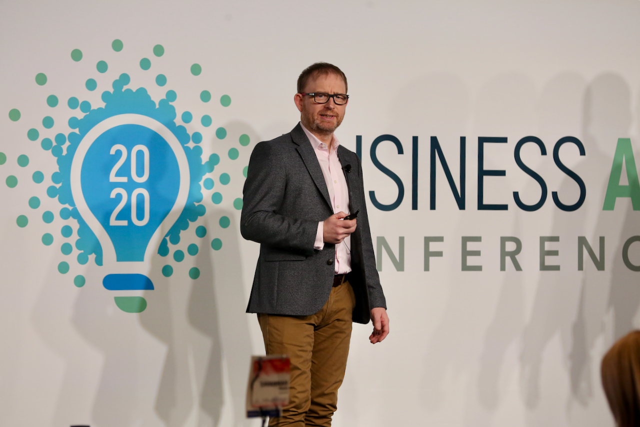 Photo of Ian Harvey on Stage at Business Agility Conference 2020