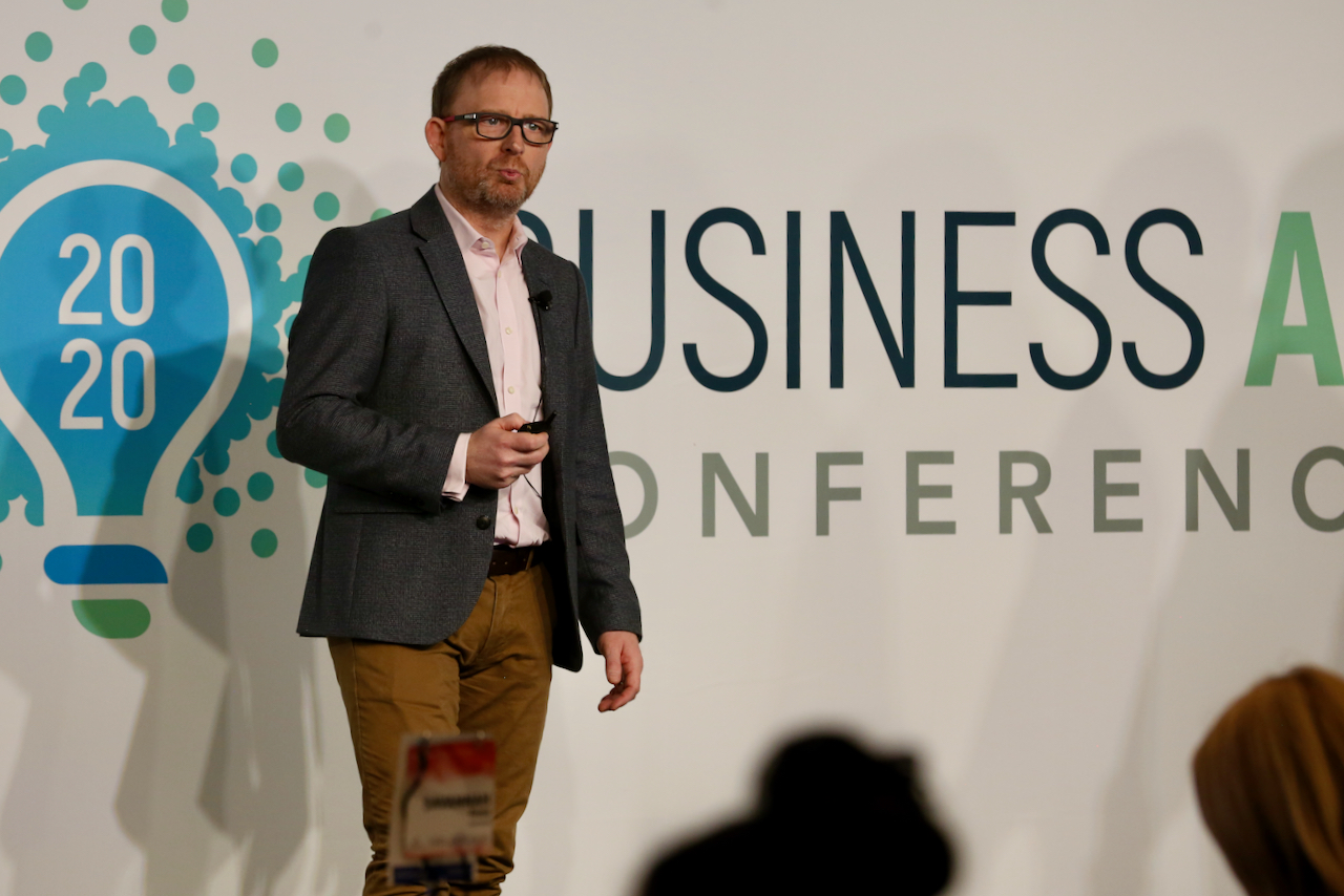 Photo of Ian Harvey on Stage at Business Agility Conference 2020