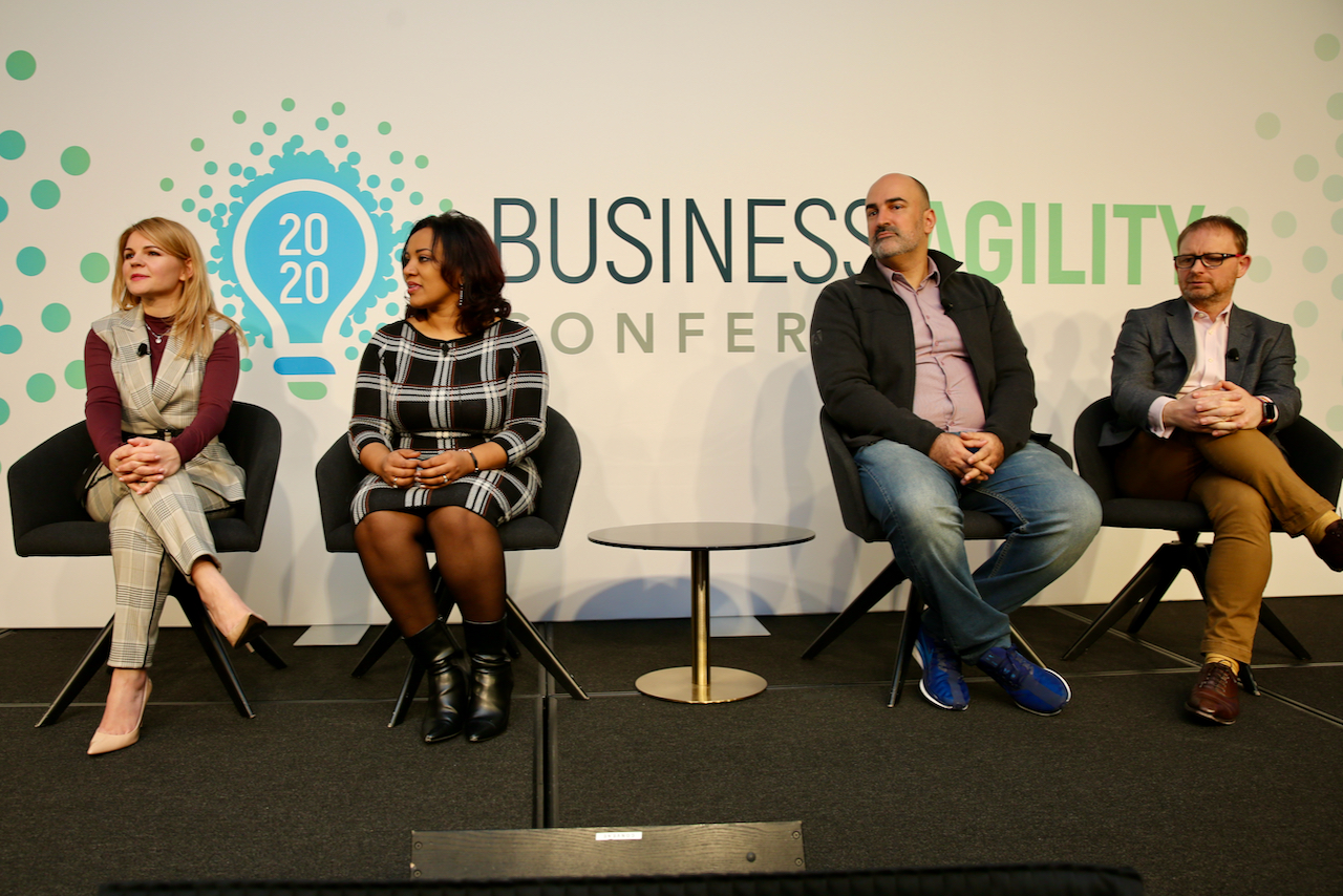 Photo of Ian Harvey and Felipe Castro in panel dicsussion at Business Agility Conference 2020
